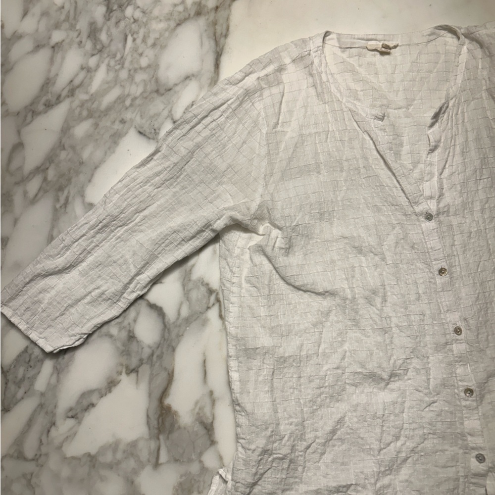 Eileen Fisher White Button-Up Blouse
